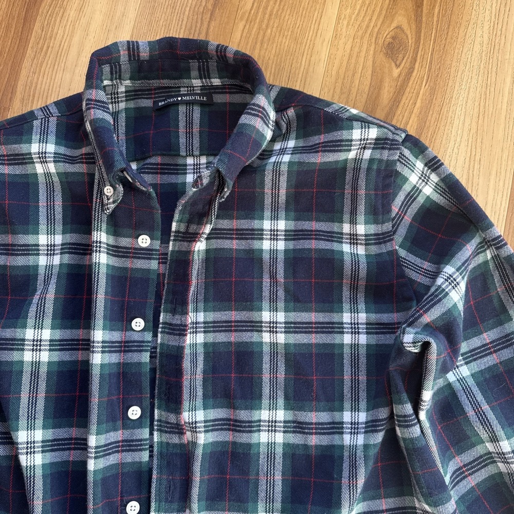 Brandy Melville OS Plaid Button Up Shirt Classic Flannel One Size Green Red Navy